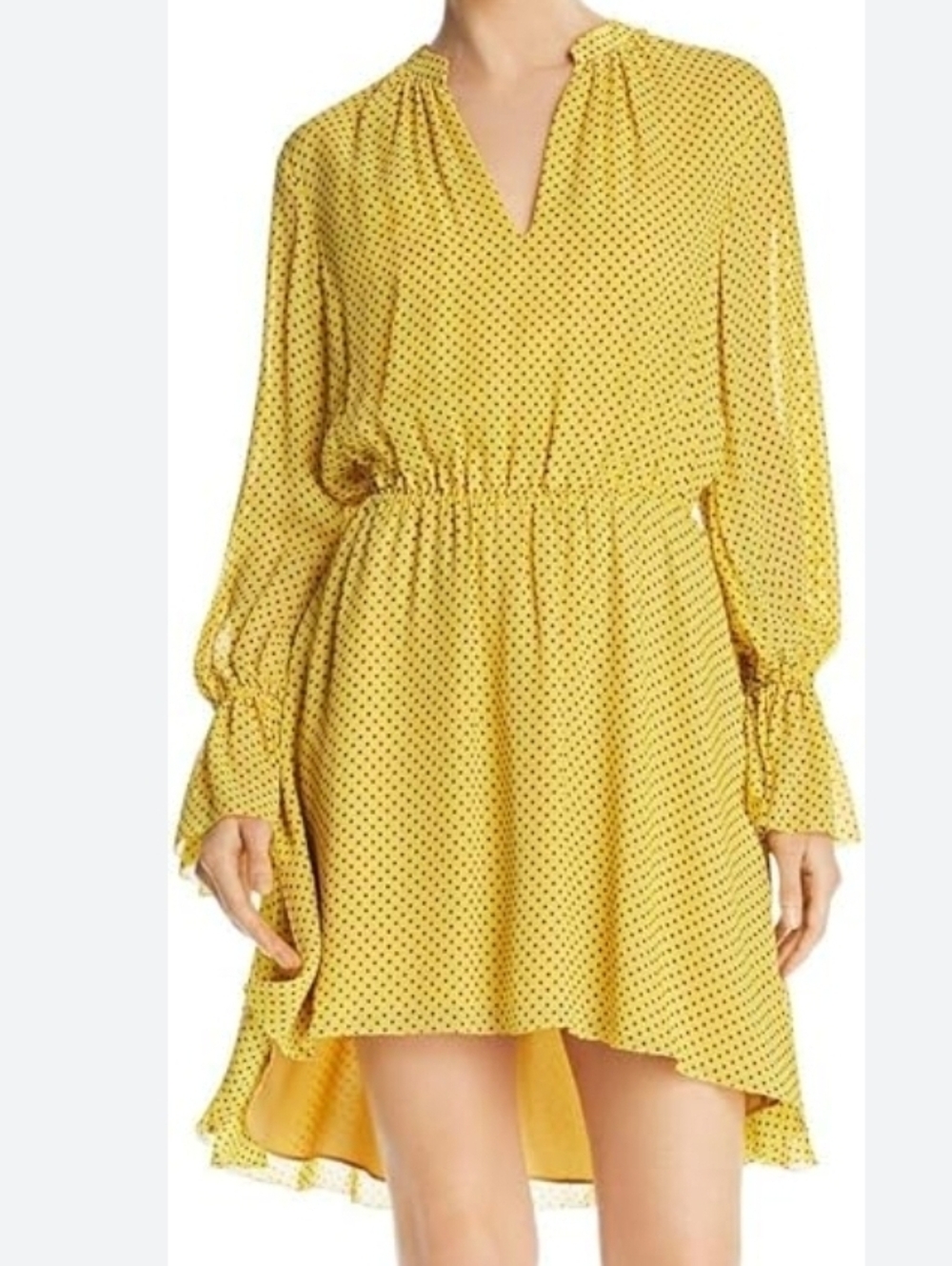 NWT Joie Daevon Yellow Polka Dot Longer Back Dress Tie Size L Silk